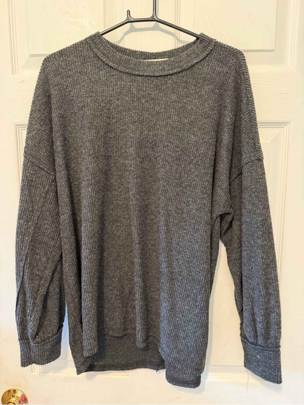 Zenana Outfitters Women's Maternity Gray Ribbed Crewneck Sweater